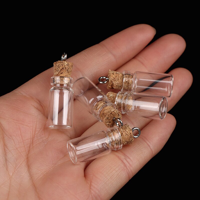 Mini Glass Corked Bottles with Necklace Loop (10Pcs)